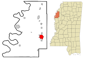 Bolivar County Mississippi Incorporated and Unincorporated areas Cleveland Highlighted.svg