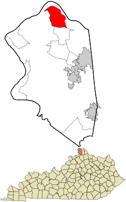 Location within Boone County and the state of Kentucky