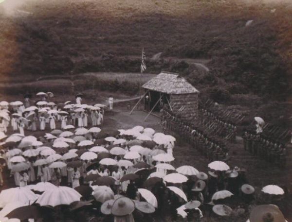 The British ceremony in Tai Po, 1899, assuming control of the New Territories