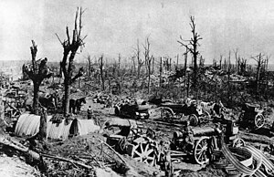 Нямецкая артылерыя высоўваецца на поле бою. 1914