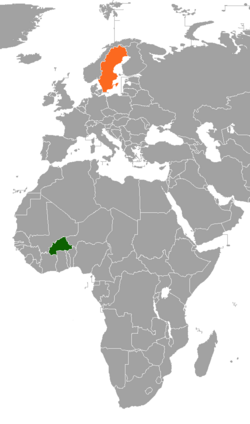 Haritada gösterilen yerlerde Burkina Faso ve İsveç
