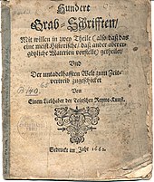 Hundert Grab-Schrifften, Sammlung von Epigrammen bzw. fiktiven satirischen Epitaphen; erschienen 1662 (Quelle: Wikimedia)