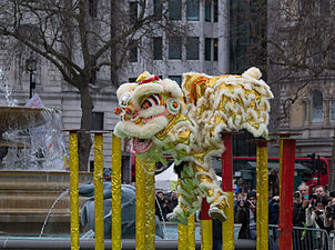 2015 Chinese New Year celebration lion dance at Trafalgar Square, London