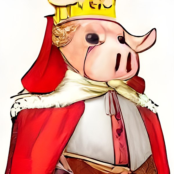 File:CRAIYON-REALESRGAN-pig wearing crown and red robe.jpg