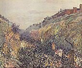 カミーユ・ピサロ: Le Boulevard Montmartre, mardi gras, soleil couchant, 1897