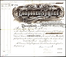 Deferred share of Components Ltd, issued 1. September 1911 Components Ltd 1911.jpg