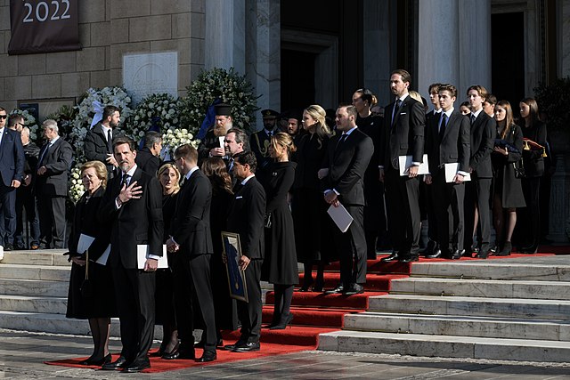 Descendants of Constantine II at his funeral in 2023