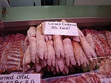 Pigs' trotters, sold as Irish-style crubeens in Illinois Crubeens 2008.jpg