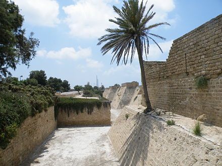 A portion of the Crusader walls and moat still standing today