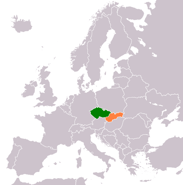 نقشهٔ موقعیت اسلواکی و جمهوری چک.