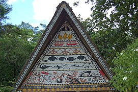 Bai meeting house of the Palauan people with colourfully decorated gables