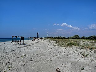 Another beach with two lighthouse in the background, old and new (2012)