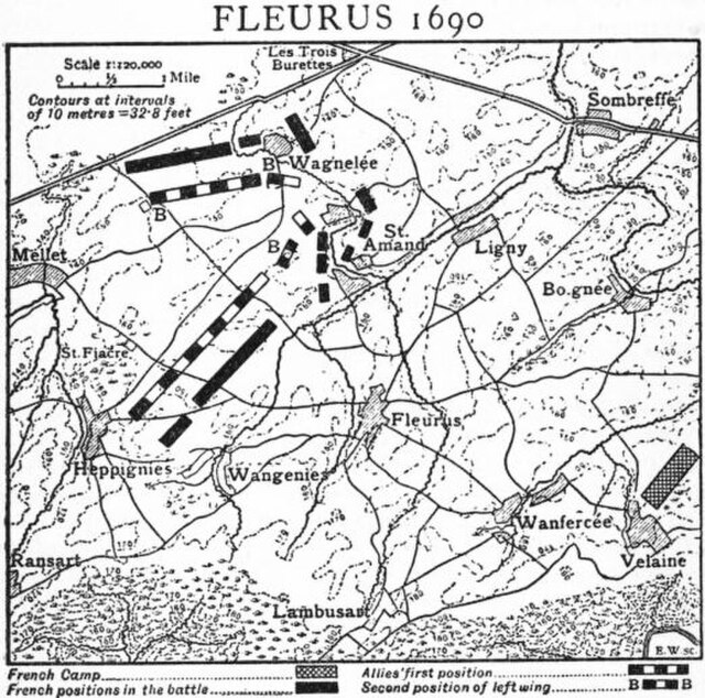 Battle of Fleurus 1690, from 1911 Encyclopædia Britannica.