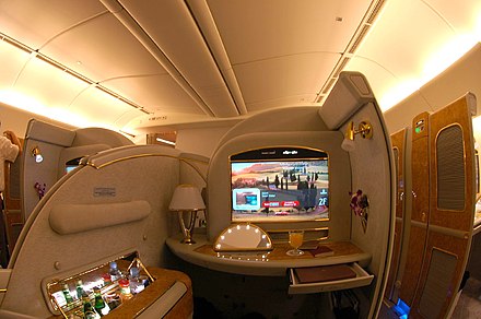 First class seat on an Emirates Boeing 777-200LR.