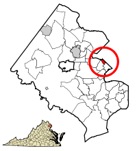 Location of Seven Corners in Fairfax County, ویرجینیا ایالتی