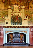 Fireplace in the banqueting hall of Cardiff Castle. Victorian Gothic decor by William Burges, 1873