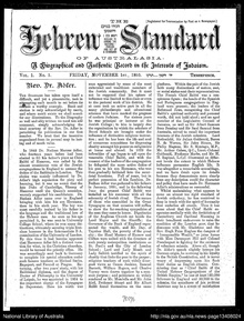 First page of first issue of The Hebrew Standard of Australasia, 1 November 1895.pdf