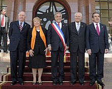 Five presidents of Chile since Transition to democracy (1990-2022), celebrating the Bicentennial of Chile Five Chilean presidents since 1990.jpg