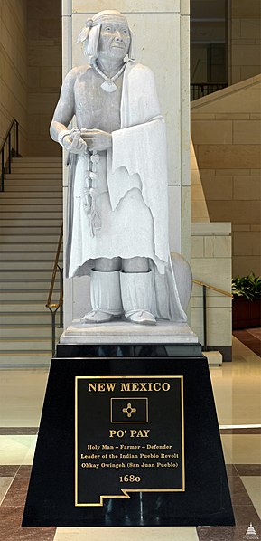 Statue of Popé, leader of the Pueblo Revolt of 1680. The statue, entitled Po'pay, is among two statues depicting New Mexicans at the United States Cap