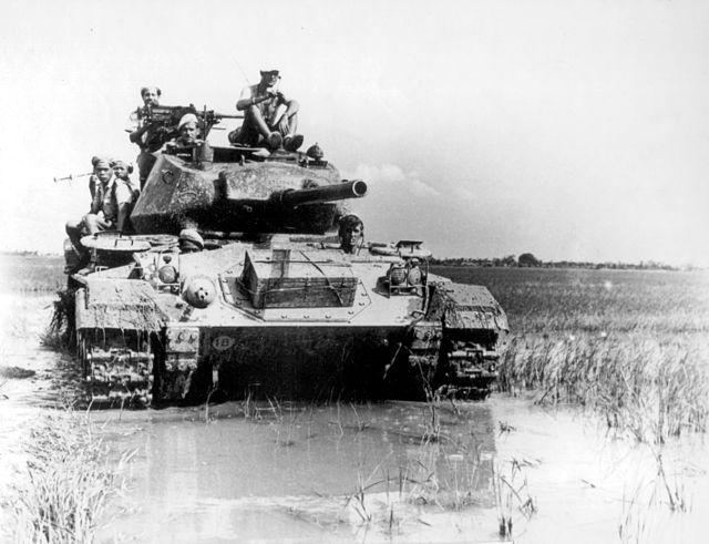 French M24 tanks in Indochina, during the Battle of Dien Bien Phu.