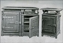 Early gas stoves produced by Windsor. From Mrs Beeton's Book of Household Management, 1904. Gas stove 1851.jpg