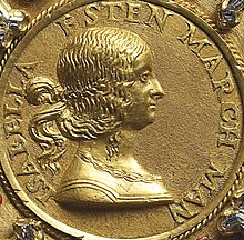 Giancristoforo Romano - Isabella d'Este - Particolare della Medaglia in Oro 1498-1505 - KHM Vienna.jpg