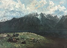 Grand Panorama des Alpes, les Dents du Midi (1877, 151 × 210 cm) : inachevée et non signée, elle serait la dernière toile de Courbet (Cleveland, Cleveland Museum of Art.).