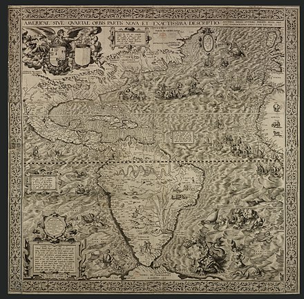 Americae Sive Quartae Orbis Partis Nova Et Exactissima Descriptio by Diego Gutiérrez, the largest map of the Americas until the 17th century, and the first map to use the name "California". British Library, London.