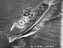 HMS Vanity in June 1942, clearly showing the twin 4-inch Mk XVI guns installed in 1940 as part of her conversion to anti-aircraft escort HMS Vanity FL20887.jpg