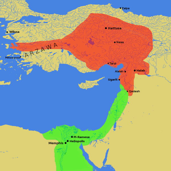 Map showing the extent of the Egyptian and Hittite Empires