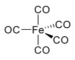 Structuur van ijzerpentacarbonyl.