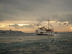Ferry on the opening of the Bosphorus to the Marmara sea