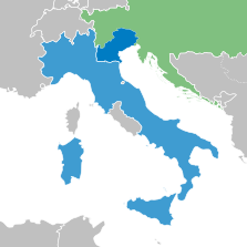 The land ceded to France by Austria per the terms of the treaty shown in Dark Blue. Later incorporated into the Kingdom of Italy following a plebiscite. Italy - Plebiscite 1866.svg