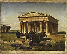 40 View of Paestum (Herd of buffaloes) label QS:Len,"View of Paestum (Herd of buffaloes)" 1851