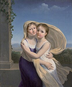 Deux soeurs s'embrassant ou Portrait de petits filles enlacées, vers 1802, localisation inconnue.