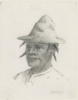 Boschneger met hoed, potloodtekening, circa 1880, collectie KITLV