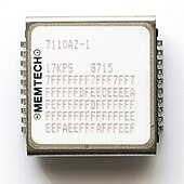 Bubble memory by MemTech (purchaser of Intel Magnetics). The long sequence of letters encodes a map of the defective storage loops in the memory. KL Bubble Memory MemTech.jpg