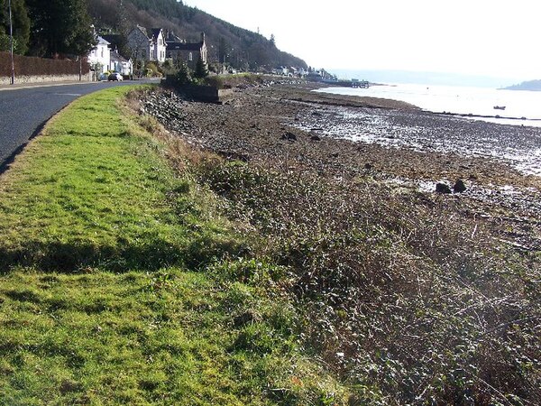 Kilmun looking east along the Holy Loch shoreline towards Strone.