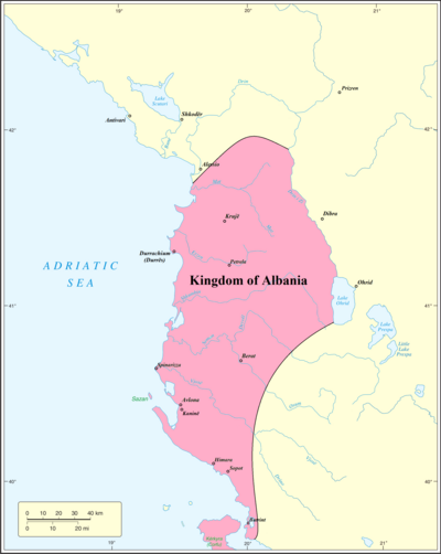 The Kingdom of Albania at its maximum extent (1272-1274).