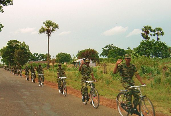 An LTTE bicycle infantry platoon north of Kilinochchi in 2004