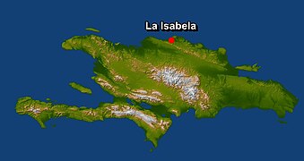 Posizione de La Isabela sull'isola di Espanola.