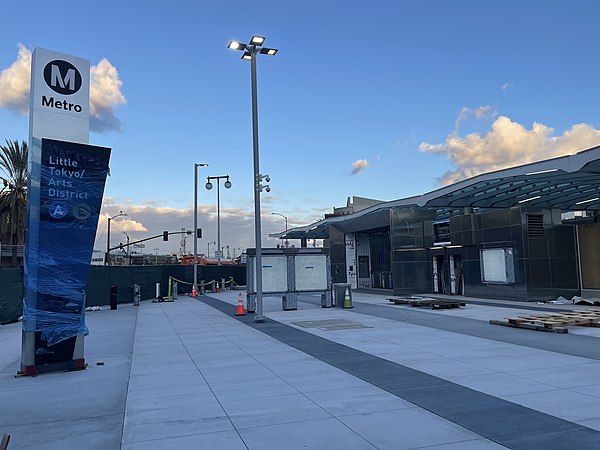 Little Tokyo/Arts District station plaza under construction in February 2023