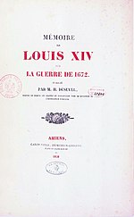 Fayl:Louis XIV de France - Mémoire de Louis XIV sur la guerre de 1672, publié par M. H. Dusevel, 1838 - page titre.jpg üçün miniatür