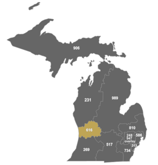 <span class="mw-page-title-main">Area code 616</span> Area code for Western Michigan