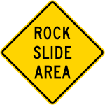 United States rock slide warning sign