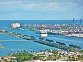 Large portion of the causeway. Fisher Island and Port of Miami are in the background. Watson Island is in the foreground.