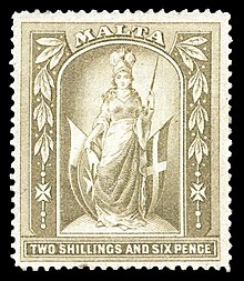 The 1899 Melita stamp Malta 1899 Melita 2s6d olive-grey.jpg