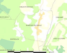 Mapa obce Bonnevent-Velloreille