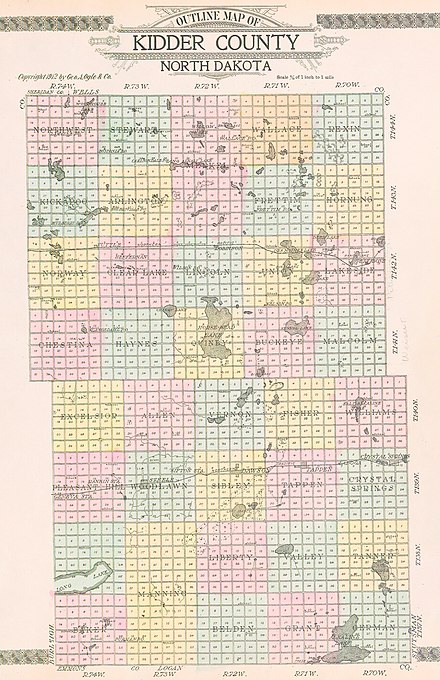 Outline map of Kidder County, North Dakota, 1912