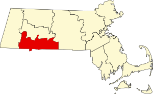 Kort over Massachusetts fremhæver Hampden County